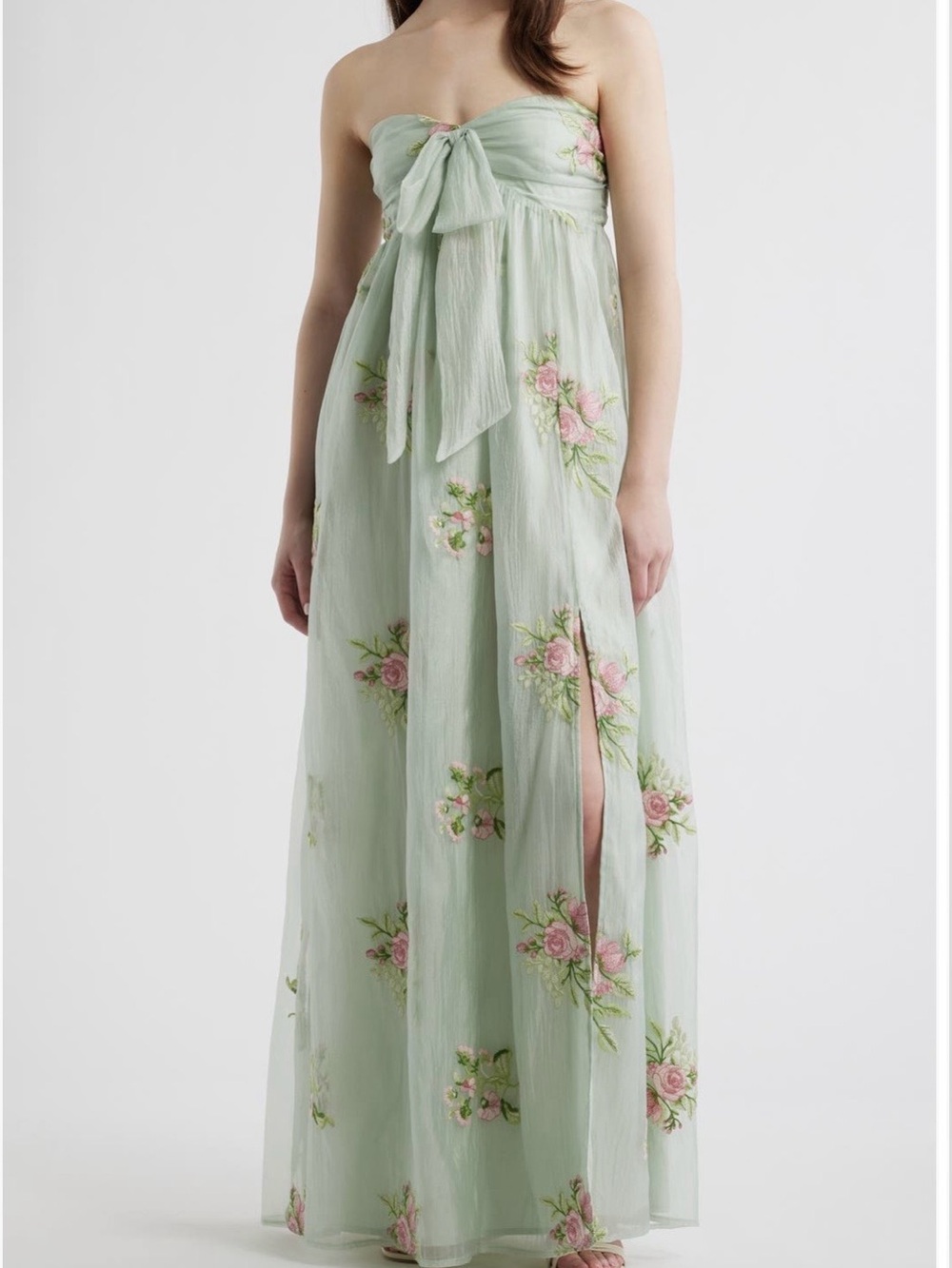 LULUS Mint Green Strapless Floral Embroidered Maxi Dress